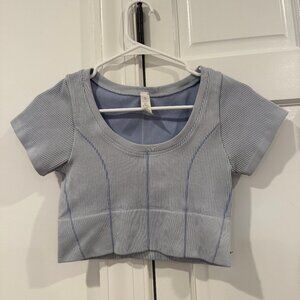 Aerie Light Blue RIbbed Corset Cropped Tee